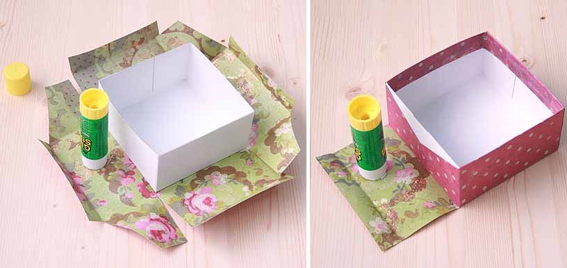 Coller une boîte en carton avec du papier cadeau