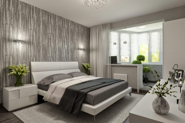 Design della camera da letto nei toni del grigio