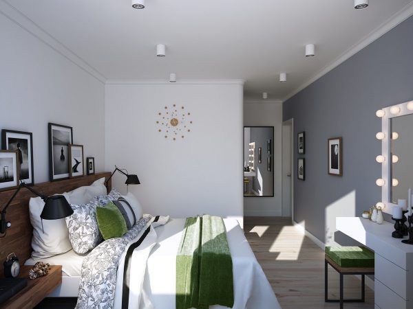 Jó hígítani a fehér hálószobát fényes díszítéssel: párnákkal, dekorációs elemekkel
