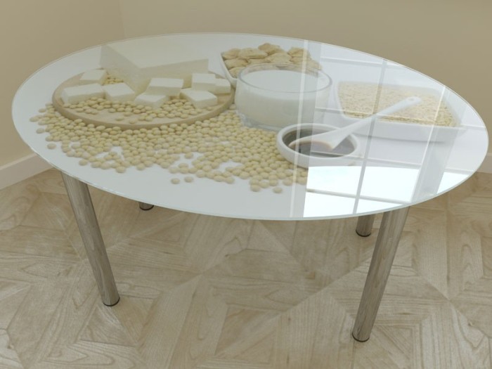 Round table made of glass.