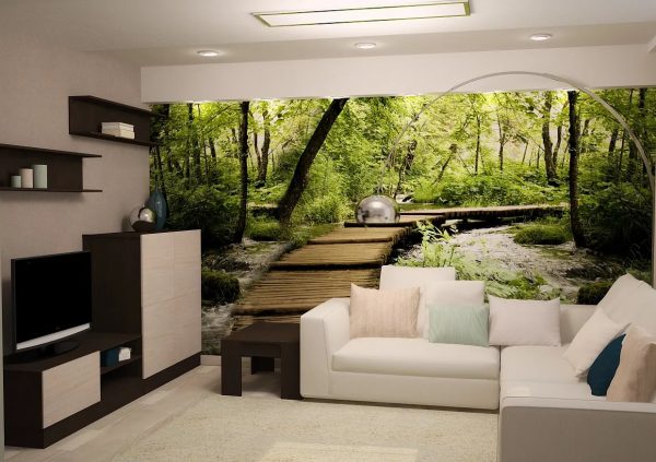 With 3D wallpaper you need to be as careful as possible. But if the living room is not too small, then you can stick the murals on only one of the walls.