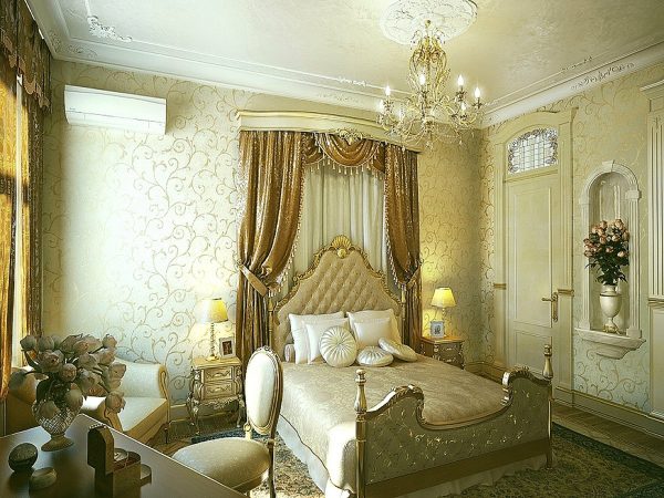 If you complement the classic design with well-planned lighting, then a small bedroom can turn into a truly royal.
