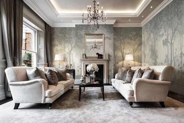 If you want to create a stylish interior, then the best option would be textured wallpaper with silver elements.