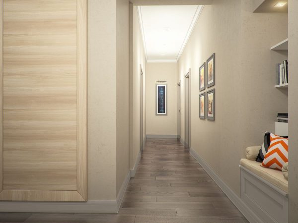 Pour un couloir avec des portes lumineuses, les papiers peints de couleur pastel sont parfaits