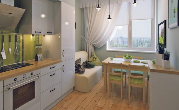 Il design moderno della cucina combinato con il soggiorno 2019 implica l'uso obbligatorio di mobili aggiuntivi per il massimo comfort