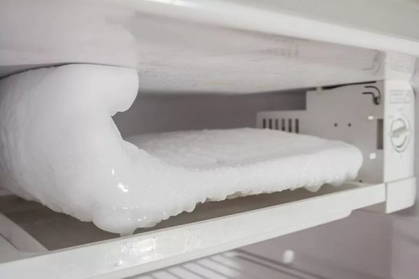 Usually ice accumulates only in the freezer.